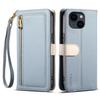 ESEBLE E11 For iPhone 15 Plus/14 Plus Case Zipper Pocket Litchi Texture Leather Phone Cover with Mirror and Wrist Strap