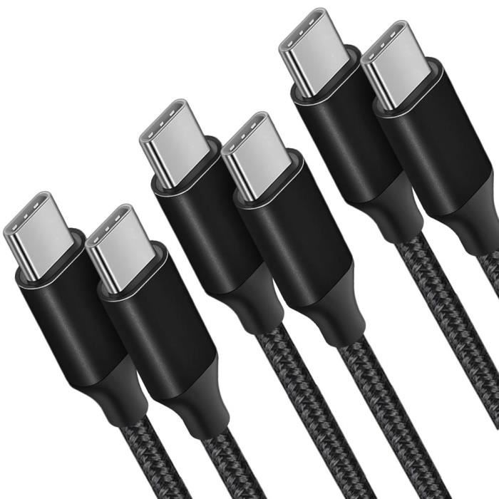 3x USB-C To USB-C Fast 3A Cable for Samsung Galaxy M23 5G M13 4G M32 M33 M52 5G - Black Braided Nylon 1M