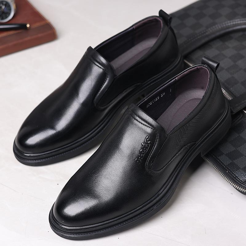 First Layer Cowhide Men'S Shoes Leather Thick Sole Soft Sole Comfortable Casual Shoes Round Head Foot Cover Men'S Business Leather Shoes Dress