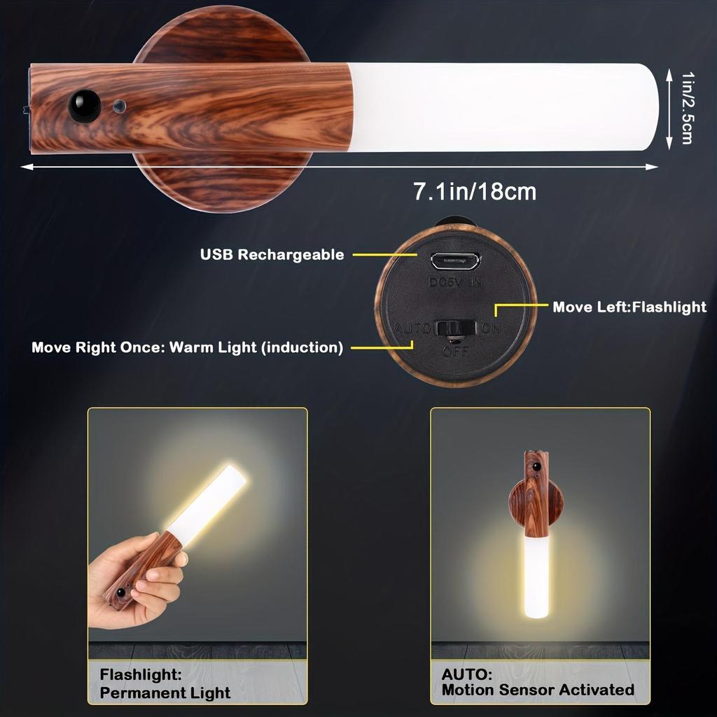 Cordless LED Night Light with Motion Sensor and USB Rechargeable Battery