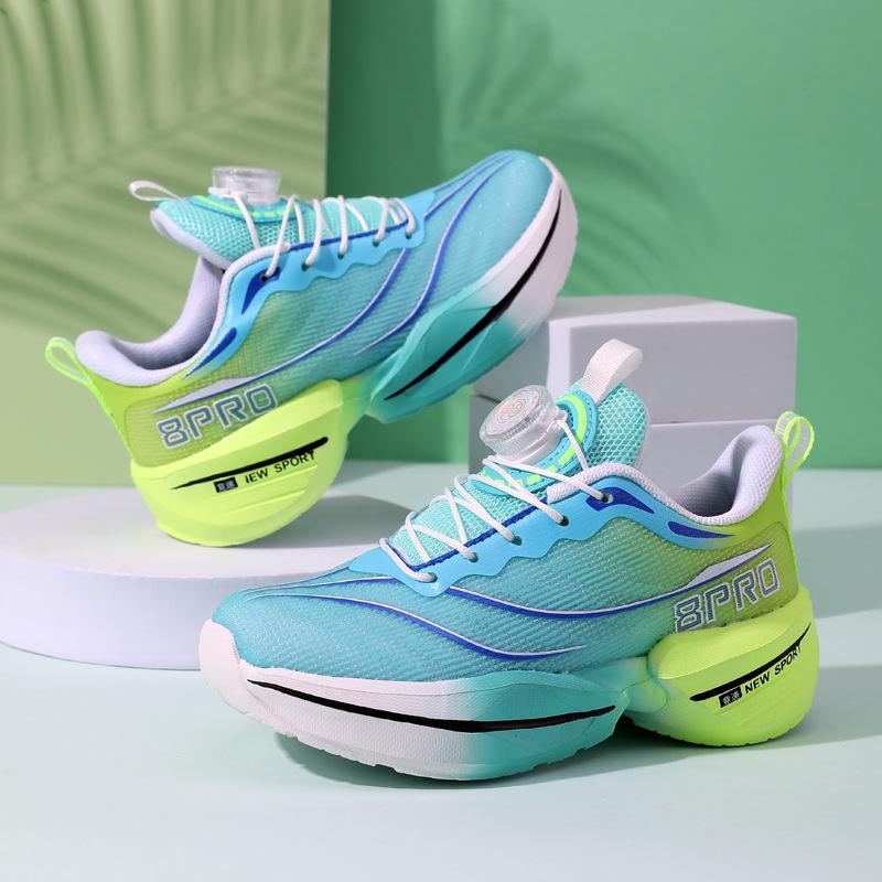 2025 new running shoes boys primary and secondary school students non-slip rotating buttons teenagers summer breathable running shoes wear-resistant
