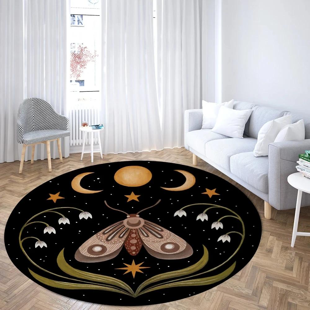 Boho Mushroom Butterfly Round Rug Cartoon Mushrooms Carpet for Living Room Office Bathroom Decor Kawaii Fungus Indoor Floor Mat