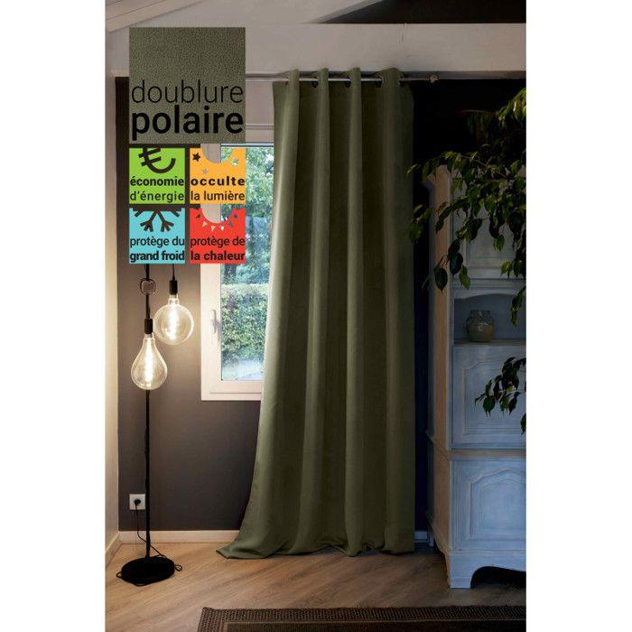 Rideau occultant et thermique doublé polaire "Inuit" toutes dimensions - Inuit Romarin - Panneau Occultant + Polaire 140 x 280 cm