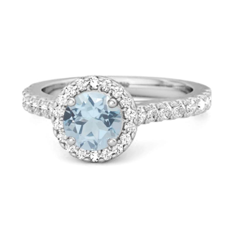 

Blue Topaz Round Halo Accents Ring – Sterling Silver 7 біле золото кольору