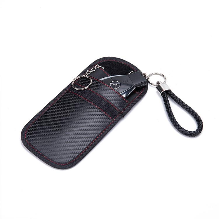 Custom Logo Leather Carbon Fiber RFID Signal Blocking Bag Keyless Car Key Signal Blocker Pouch Key Wallets Anti Theft Bag чёрный