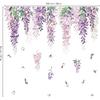 wondever Summer Purple Flower Window Clings Hanging Vine Wisteria Floral Leaf Glass Sticker Decal Anti Collision Double-Side Static Window Decals for