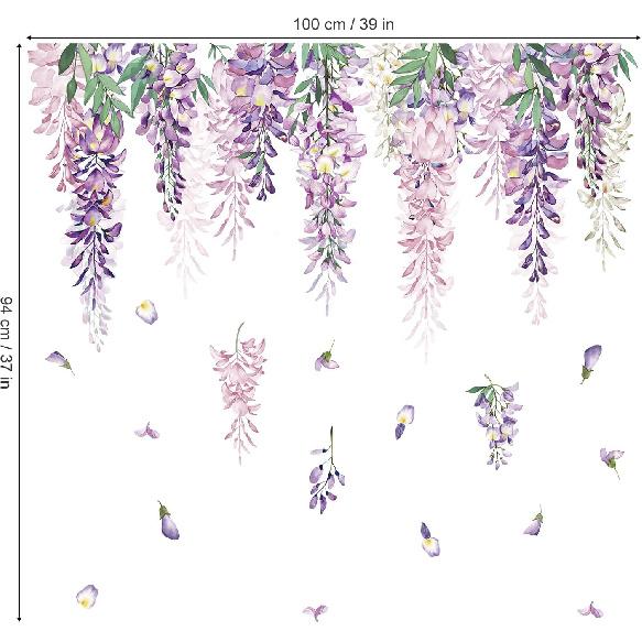 wondever Summer Purple Flower Window Clings Hanging Vine Wisteria Floral Leaf Glass Sticker Decal Anti Collision Double-Side Static Window Decals for