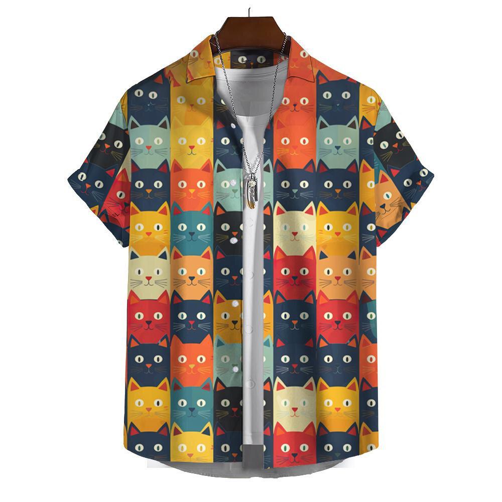 Funny Men's Shirts For Men 3d Cute Cat Print Tops Casual Men's Clothing Summer Short Sleeved Tops Tee Loose Oversized Shirt