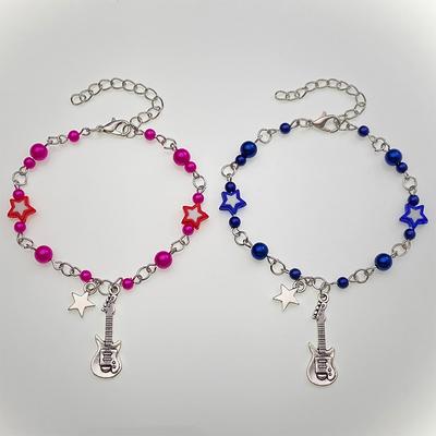 New Trendy Y2K Couple Bracelets For Women Girl Hollow Pentagram Guitar Pendant Beaded Bracelet Friends Jewelry Gift