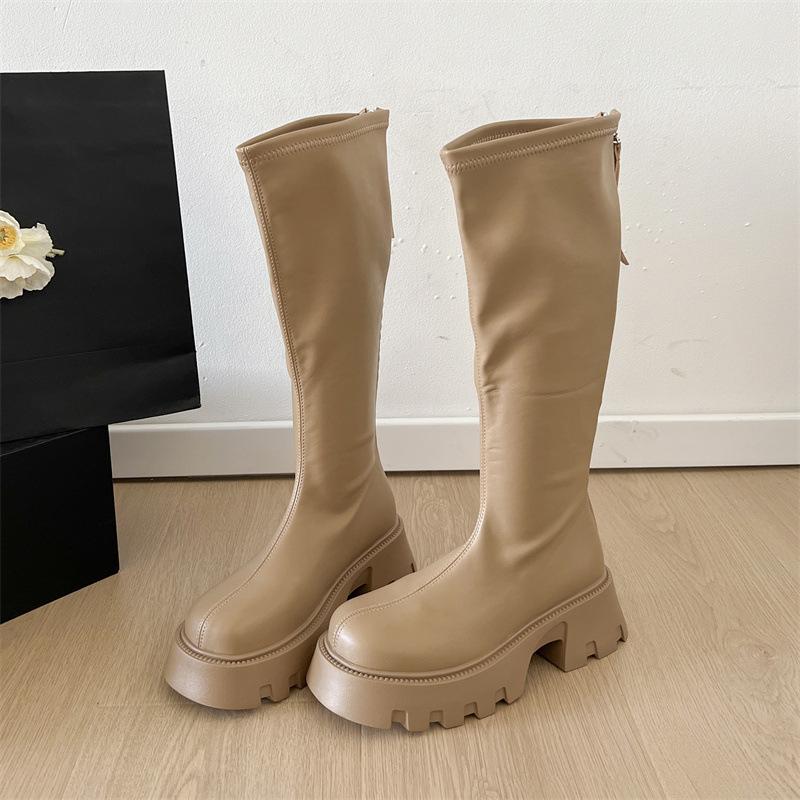 

British casual brown retro heightening platform boots women s 2025 new summer thick heel thin high boots 35 абрикосовый