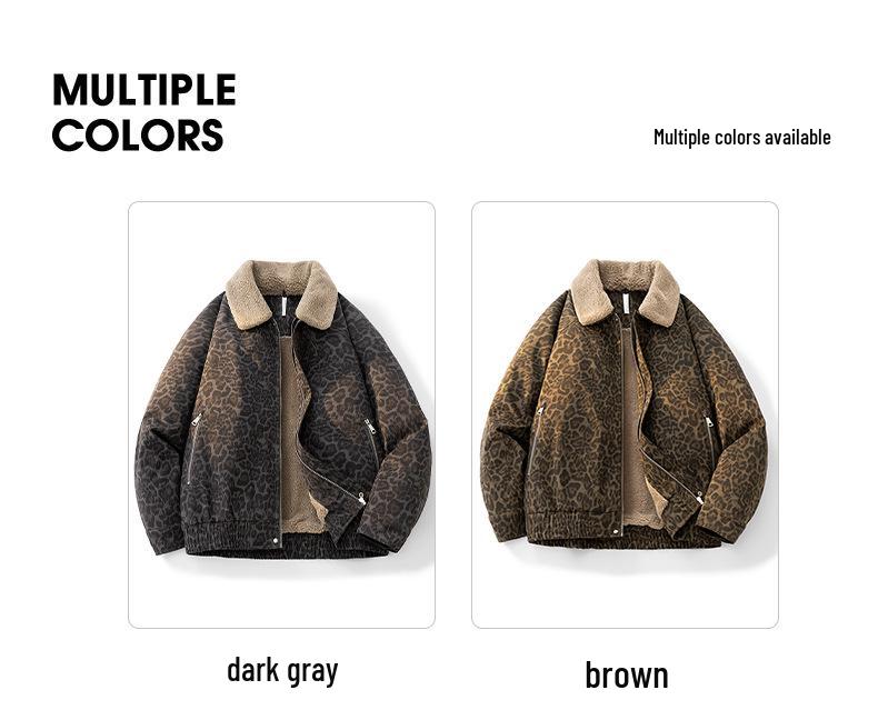 American Retro Detachable Lapel Leopard Lambswool Jacket
