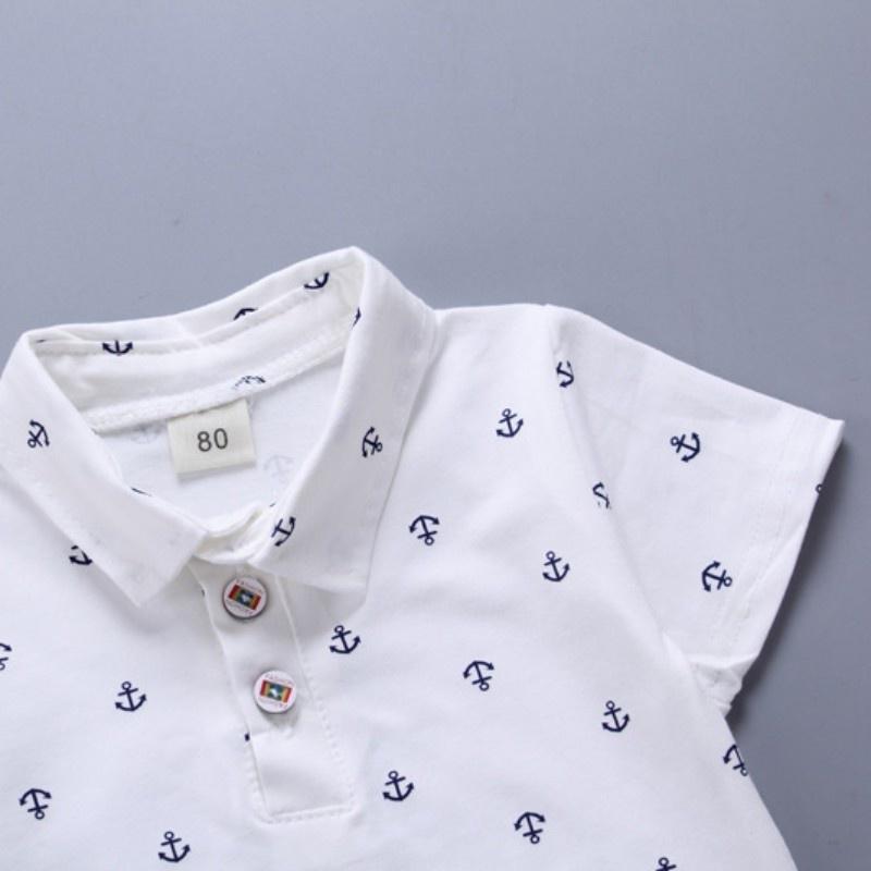 Baby Boy Anchor Pattern Button T-Shirt Clothes Cotton Comfortable Summer Breathable Short Sleeve + Shorts Casual Suit