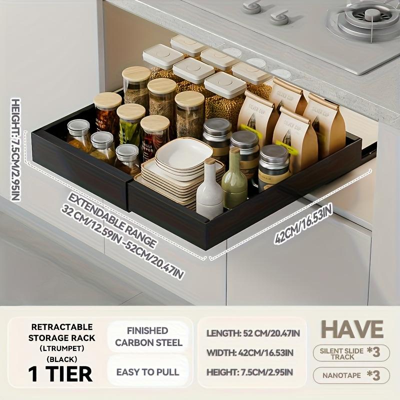 Expandable Pull Out Cabinet Organizer Metal Stick Slide Out Drawers Storage Kitchen Adjustable Sliding Roll Out Cabinet Shelves