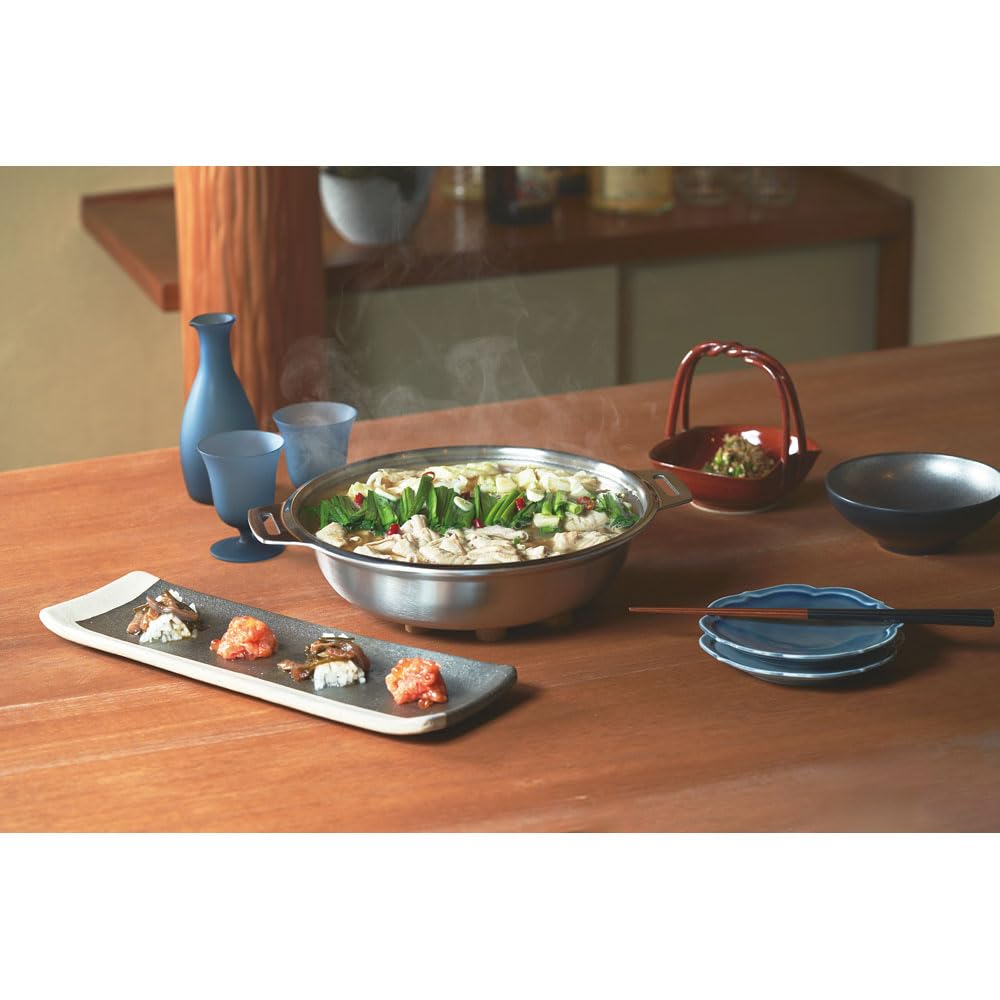 Endo Shoji Silver Peak Series Motsunabe Pot 28cm, Three-Layer Construction for Excellent Heat Efficiency (Stainless Steel, Aluminum, Stainless