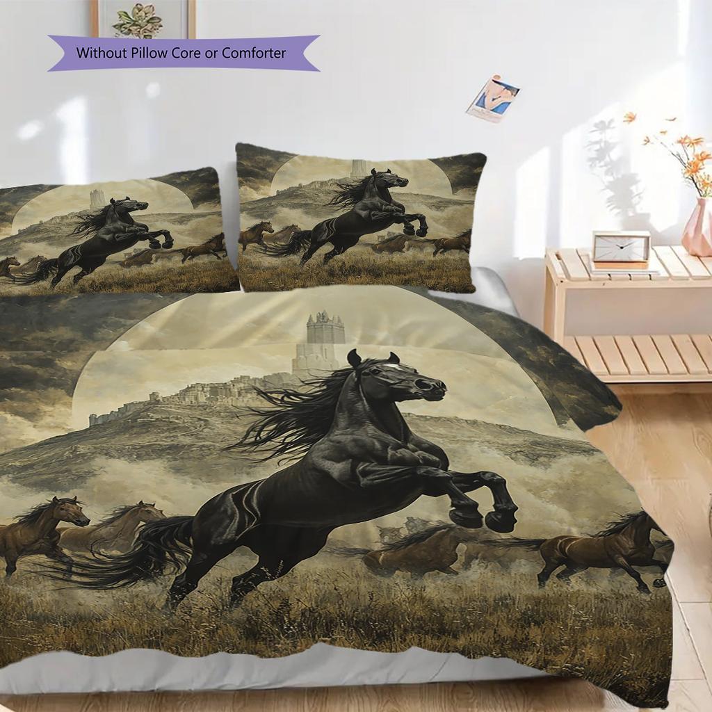 Set Copripiumino Trapuntato con Motivo a Cavalli Federa Decorazione per la Casa Regalo di Compleanno (1 * copripiumino + 2 * federa, senza nucleo)