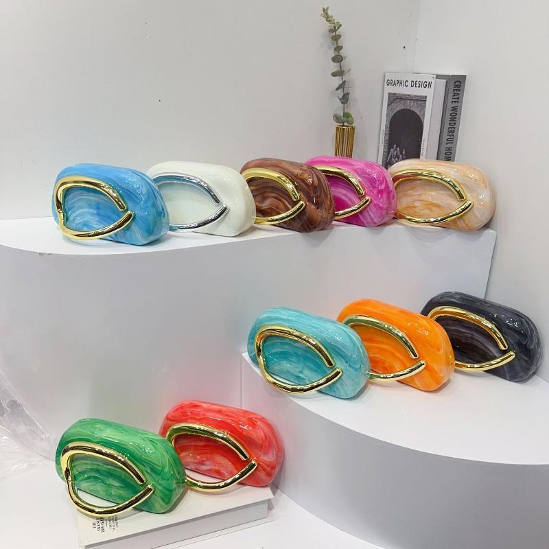 Trendy Classic Round Box Clutch Bag Dinner Bag Acrylic Bag Retro Metal Handle Shoulder Crossbody