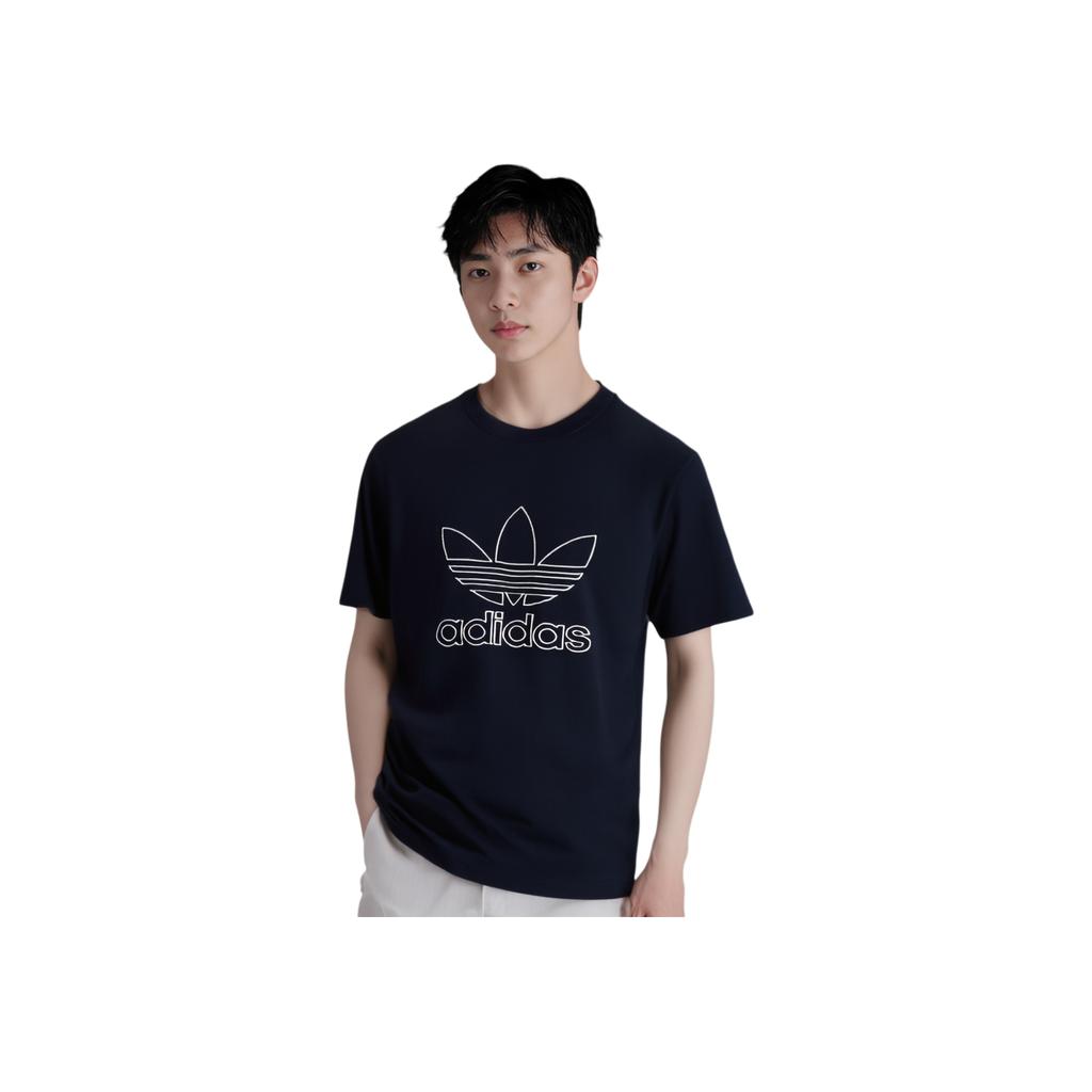 Adidas Originals Outline Tee Sports Leisure Series Letter Print Crew Neck Short Sleeve T-Shirt Men Tops Black DH5783