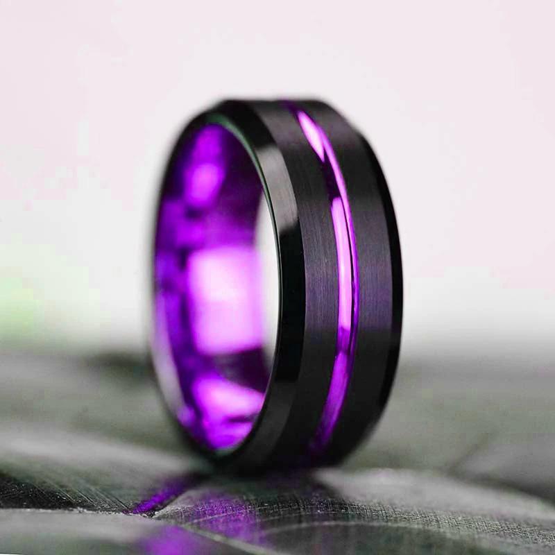 8MM Herren Edelstahlring Rot Grün Gold Farbe Rille Abgeschrägte Kante Hochzeitsverlobungsring Herren Jubiläums Schmuck