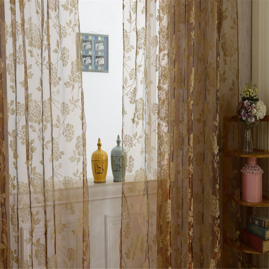 

Elegant Window Drape Pespective Valance Gauze Curtain Door Rod 150x250cm коричневий