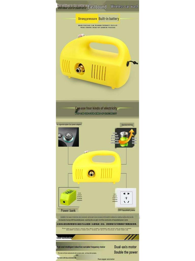 Portable High-Pressure Car Washer Set with Brush and Water Gun