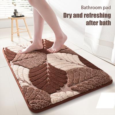 Leaf Pattern Bath Mat Absorbent Bathroom Rug with Anti Slip Bottom Thick Fuzzy Doormat Soft Rug for Bathtub Floor Shower Sink