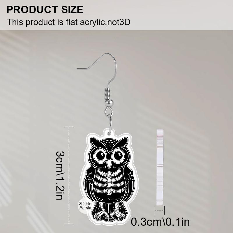 2D Flat Cute Acrylic Skull Owl Dangle Earrings Women's Halloween Accessories Charming Jewelry Gift