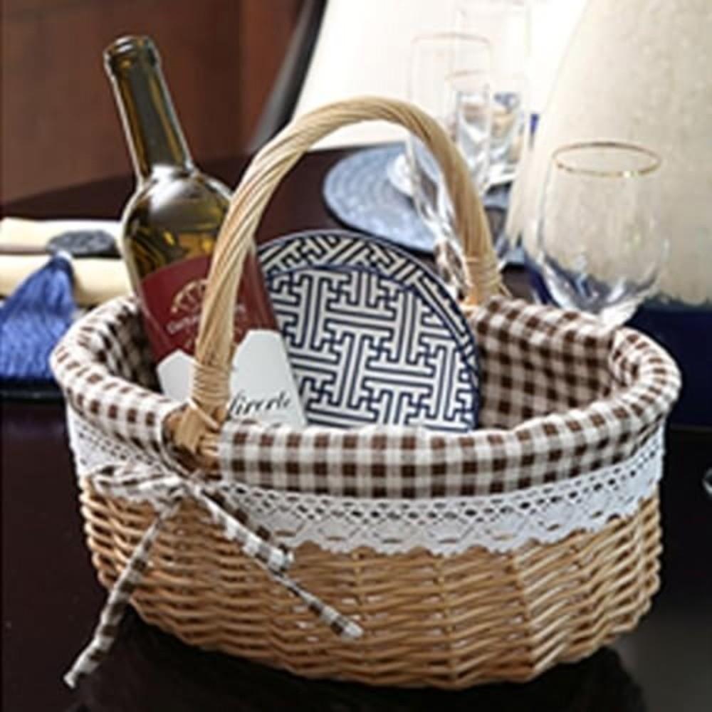 Λινό Ύφασμα Επένδυση Καλάθι Αποθήκευσης Πολυλειτουργικό Καλάθι Πικνίκ Ψάθινο Πλεκτό Καλάθι Υπαίθριο Κάμπινγκ