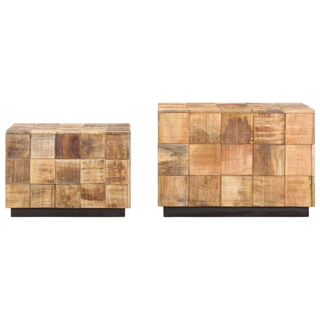 Coffee Tables Set of 2 Block Design Rough Solid Mango Wood
