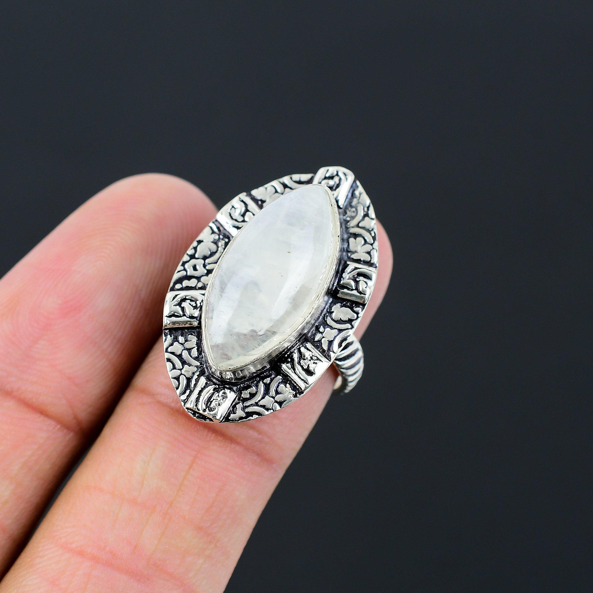 Rainbow Moonstone Gemstone 925 Sterling Silver Statement Promise New Ring US 7.5 7.5