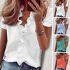 Women Summer Shirt V-neck Lace Ruffle Soft Low-cut Dating Short Sleeves Commute OL Style Summer Blouse Female Clothes