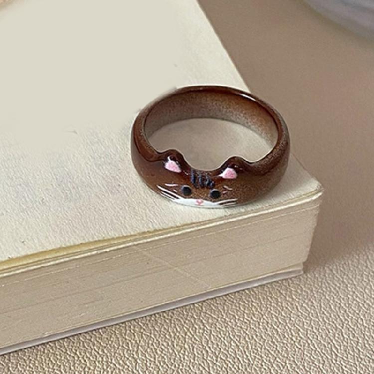 Cartoon Tropfenglasur Katzenring Tierisches Thema Fingerband Schmuck Handgefertigte Accessoires für den Alltag oder zum Verschenken