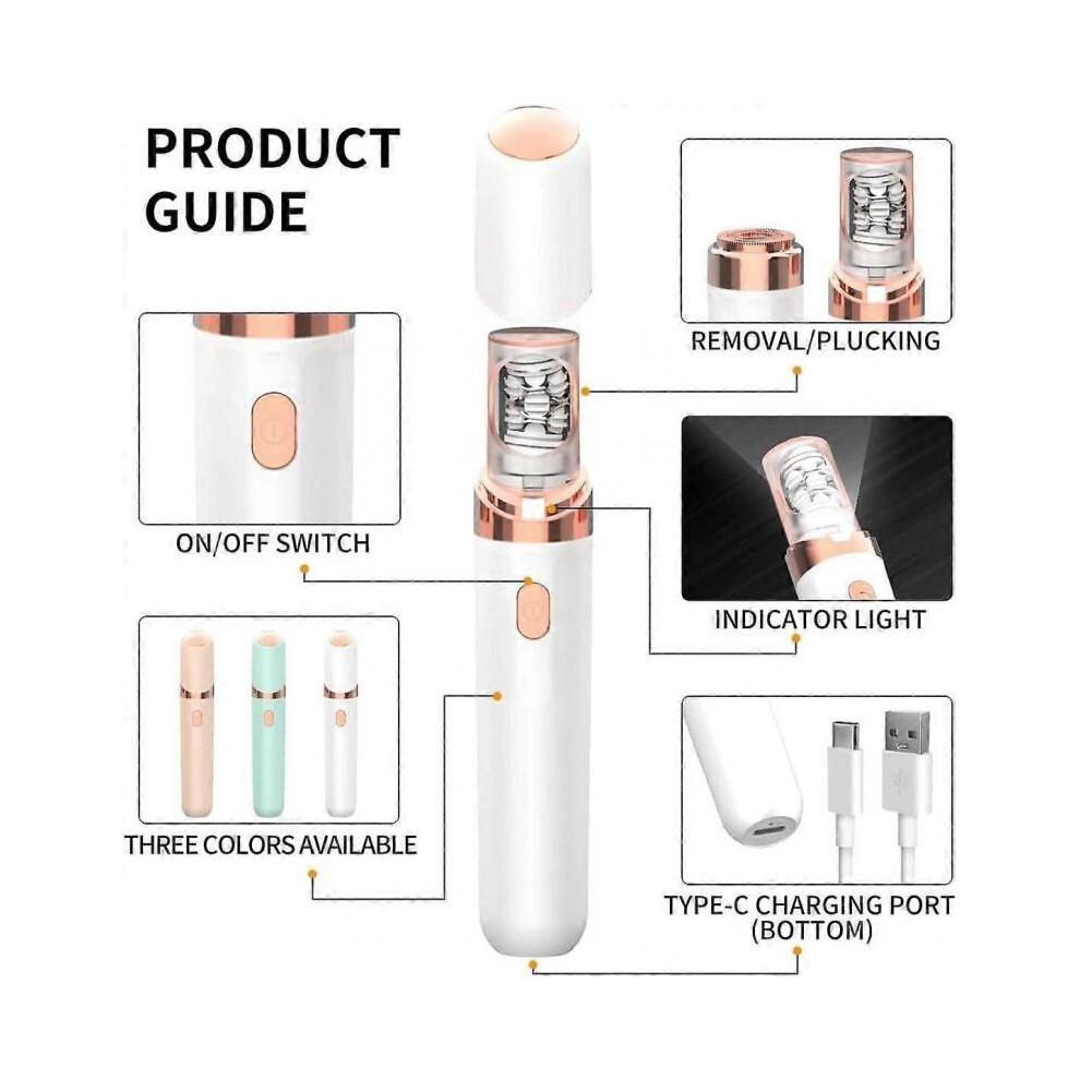 (bianca) Pluxy Epil Pro 3.0 Epilatore Facciale Senza Fili & Rasoio Sopracciglia - Rimozione Capelli 2-in-1 per Viso, Mani, Gambe, Ascelle, Zona Bikini