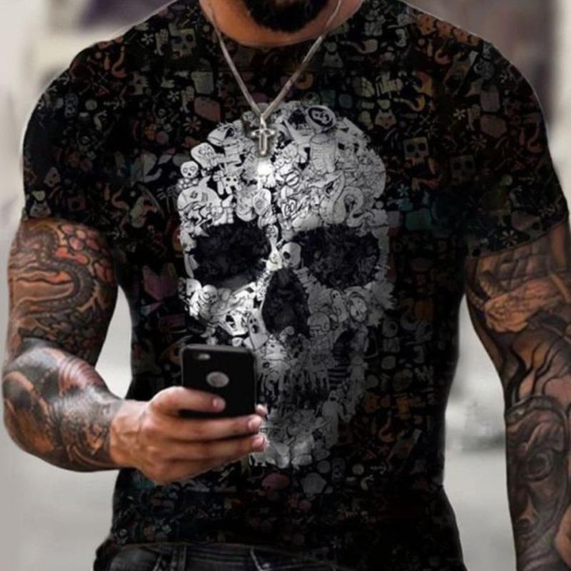 Vintage Men's T-Shirt 3D Hell Skull Summer Classic Casual O Neck Short Sleeve Fashion Loose Oversized Top Short Sleeve