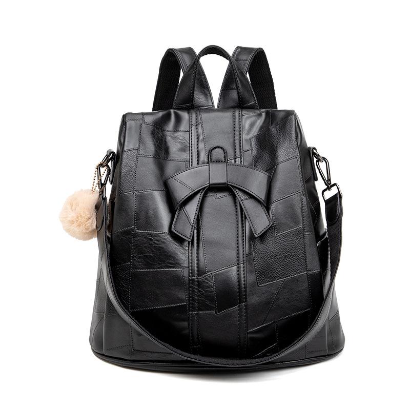 Spliced Backpack Women's Large Capacity Retro Fashion Backpack Women's Bag Soft Leather Commuter Anti-theft Bag