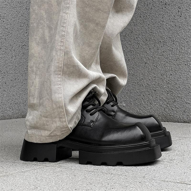 High Street Leather Niche New Square Toe Thick Sole Platform Hair Stylist Casual Height Increasing Derby Shoes