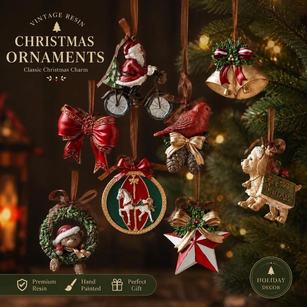 3D Design Holiday Party Pendant Vintage Resin Hanging Ornament Detailed Wreath Ornament Home Decor