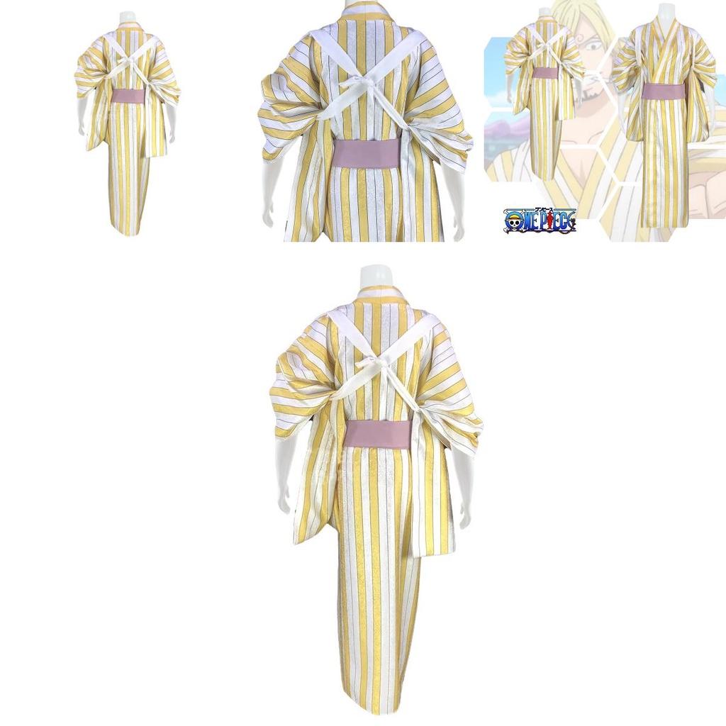 Anime Piratenkönig Cosplay Kostüm Zoro Gelb Gestreifter Kimono Rollenspiel Outfit