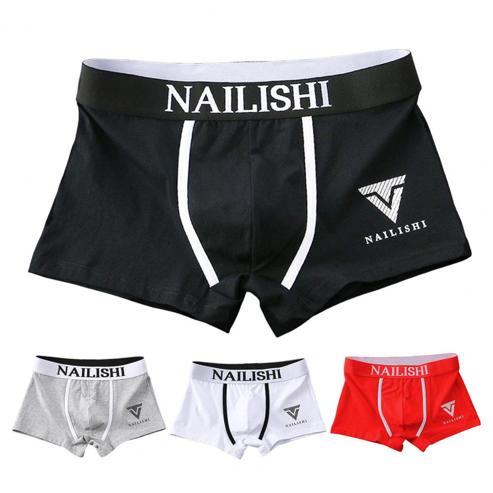 Men Boxer Briefs Mid-rise Elastic Waistband Letter Print Leisure Shorts Underwear U-Convex Breathable Panties Daily Wear