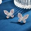 Pink diamond full set butterfly stud earrings dream shining insect design earrings niche gentle girl heart versatile earrings