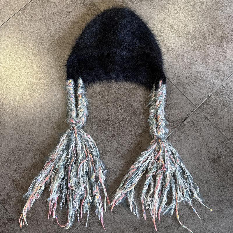 Trendy Girls Knitted Hat Warm Beanie With Cute Braids For Cold Weather Use