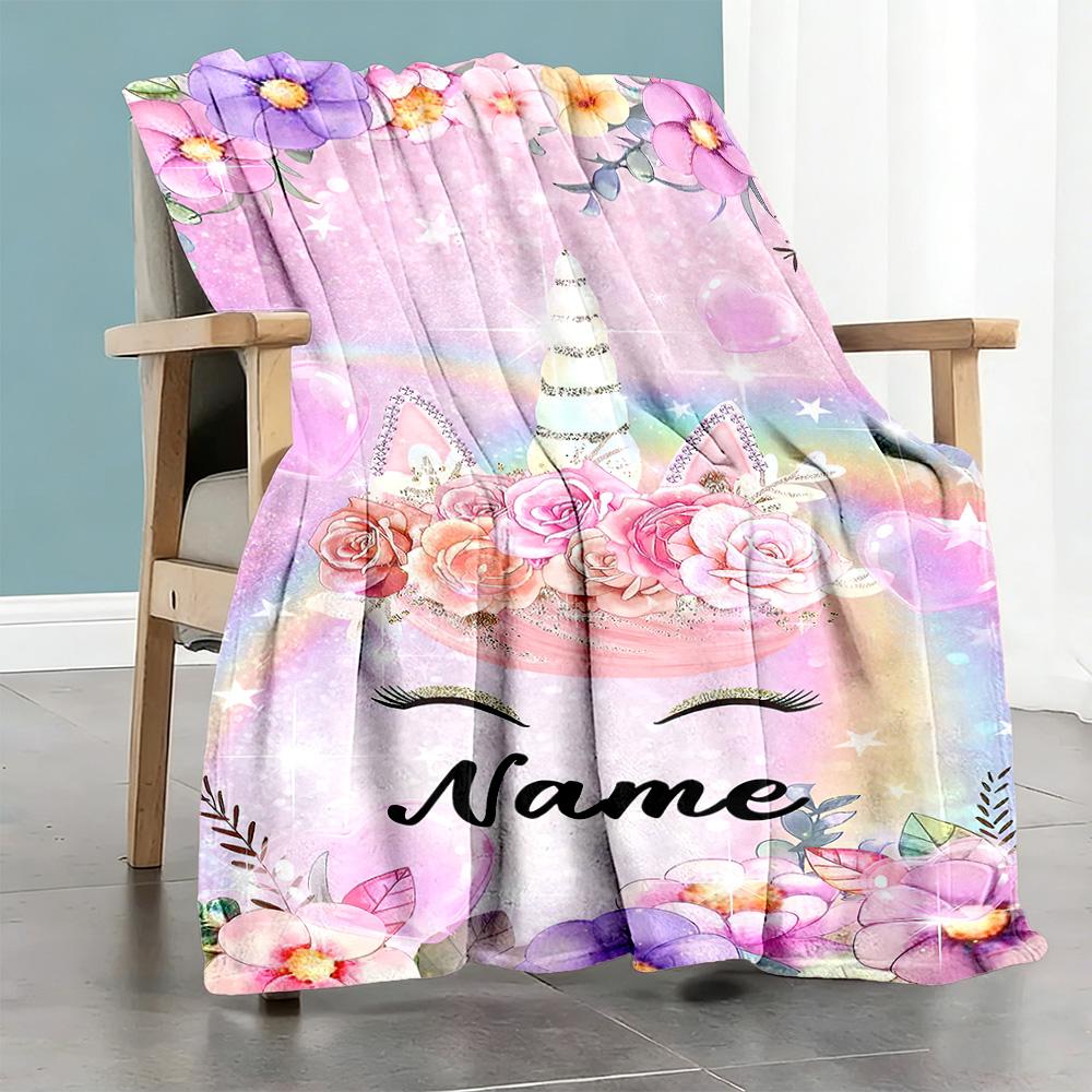 Unicorn Eyes Style Personalized Text Blanket Lightweight Customizable Blanket Soft & Cozy Suitable for Bedding Chair Seaside Bed Ideal for All Seasons