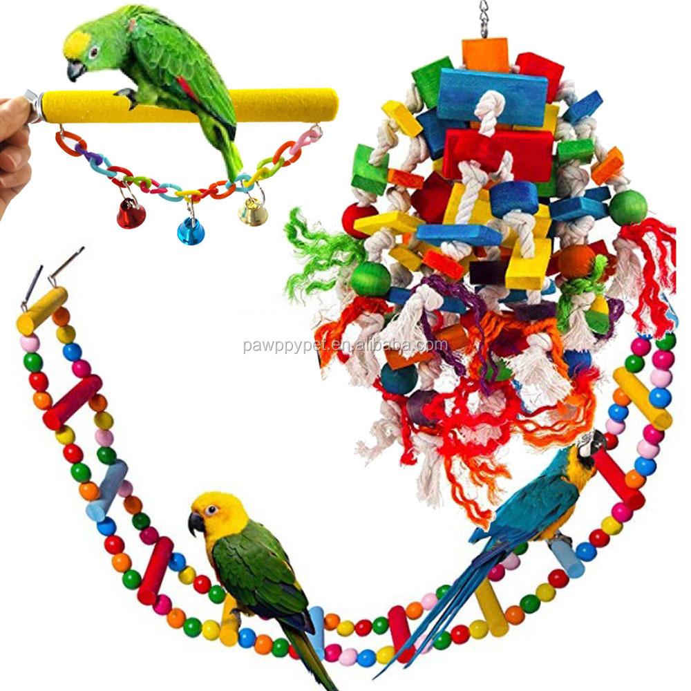 Birds Swing Toys, Parrots Chewing Hanging Perches with Bells Toys for Love Birds Budgie Macaws Cockatiels Parakeets African Grey