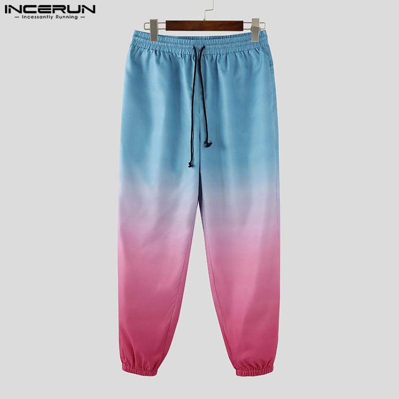 INCERUN Men Drawstring Elastic Waist Gradient Casual Long Harem Pants Trousers