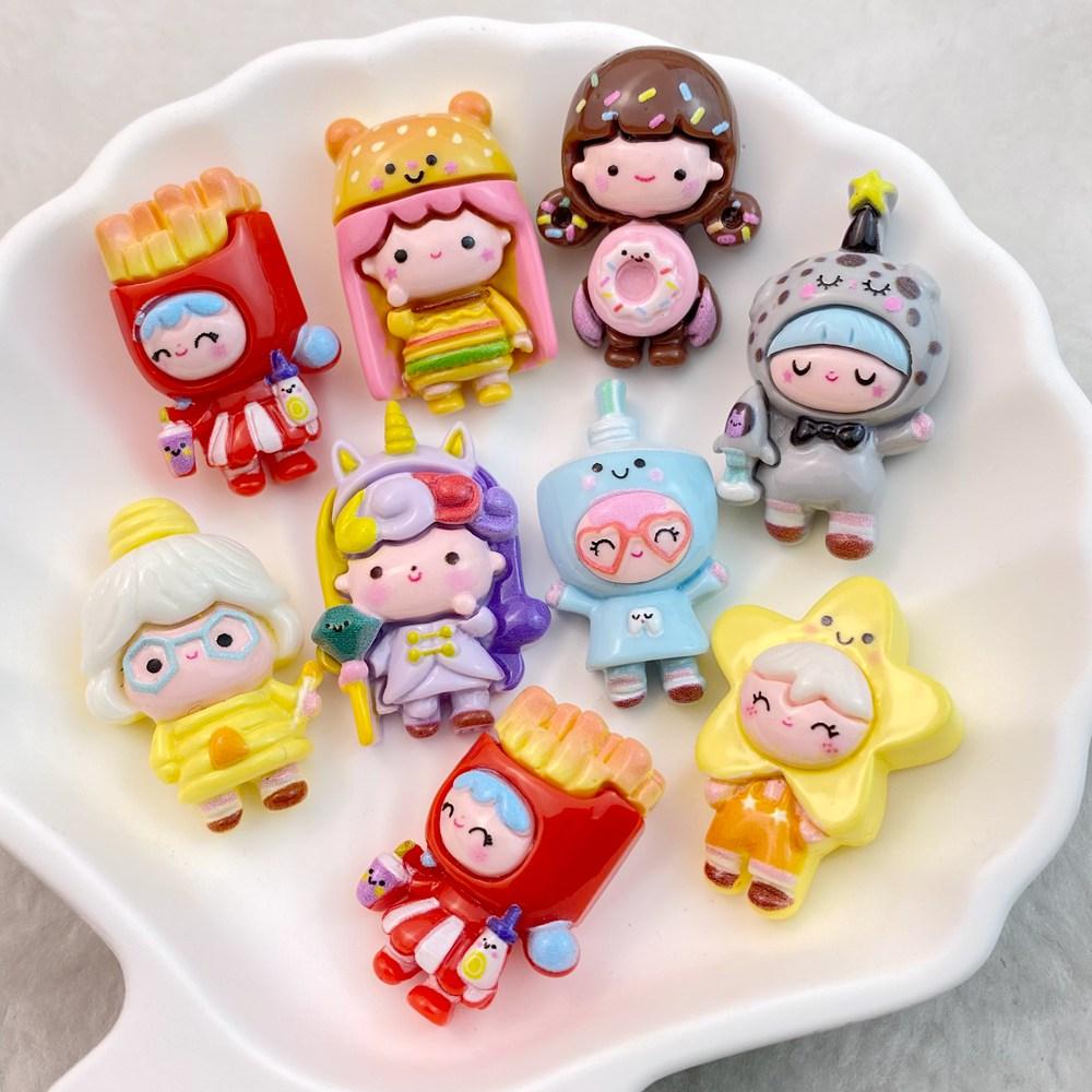 10Pcs New Cute Cartoon Girl Doll Series Flat Back Resin Cabochons DIY Jewelry Craft Decoration Accessorie