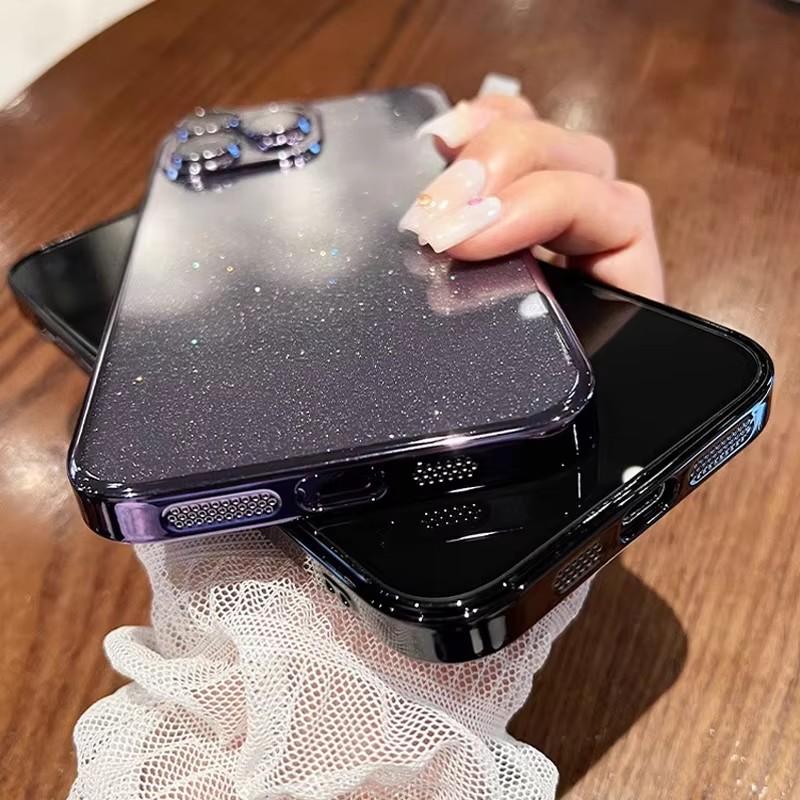 Fashion Bling Glitter Plating Clear Cases For iPhone 16 13 15 14 12 Pro Max 15 14 Plus Electroplate Transparent Shockproof Cover