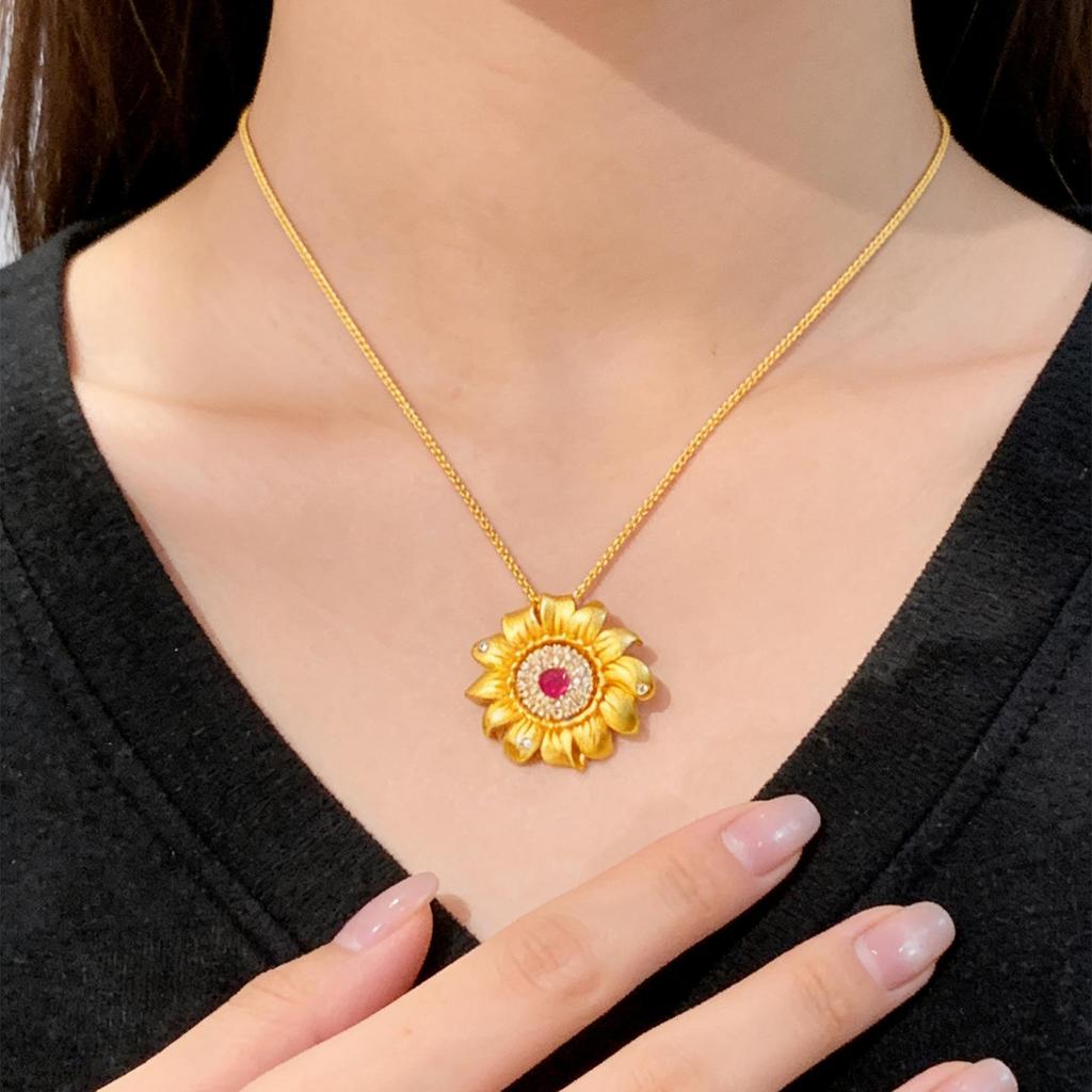 Rose Gold Diamond Sunflower Pendant - Women's Fashion Charm