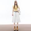 Trendy Summer White Vintage Blue Light Blue Wide Leg Denim Cropped Capri Pants Versatile Slimming MultiColor Optional Casual Trousers
