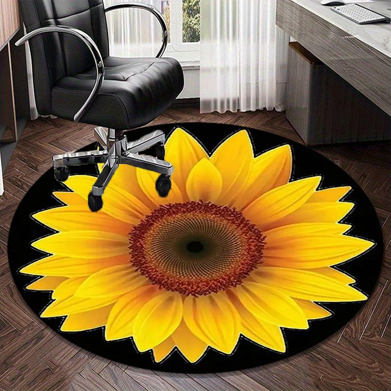 Sunflower Kaleidoscope Pattern round carpet Chair cushion Round Entryway Rug, Soft Round Rugs for Living Room, Bedroom, Circle Carpet decor gifts