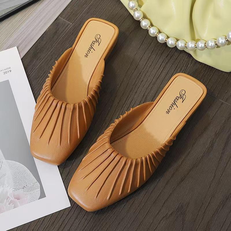 Summer Thin Heels Pointed Toe Med Female Shoes Ladies' Slippers Low Shallow Mules for Women Slides
