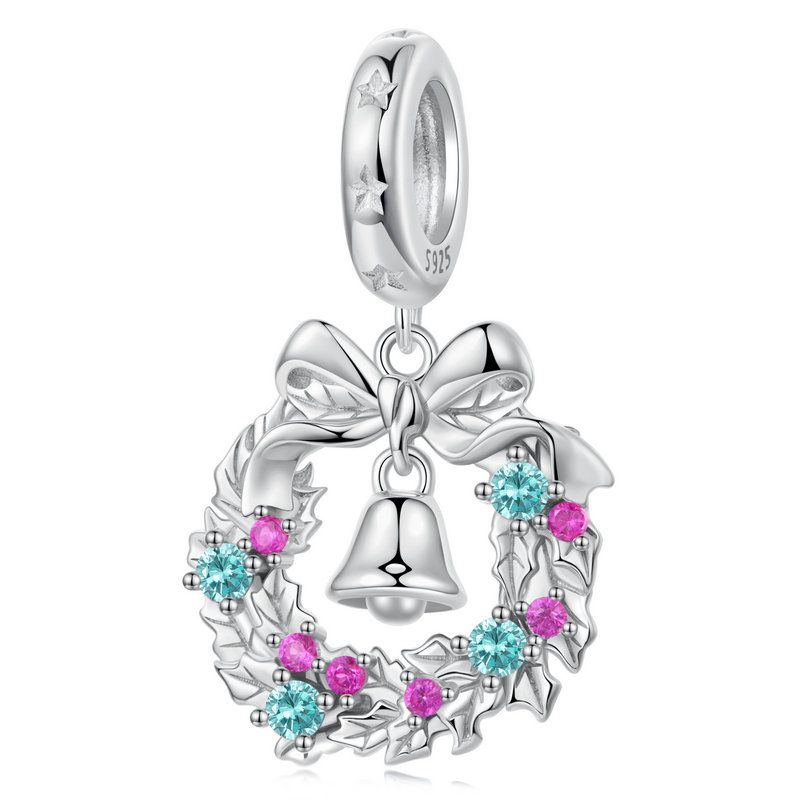 WOSTU Real 925 Silver Christmas Tree Beads Snow Globe Pendant Snowflake Bell Charm Fit DIY Bracelet Necklace Cute Xmas Gift